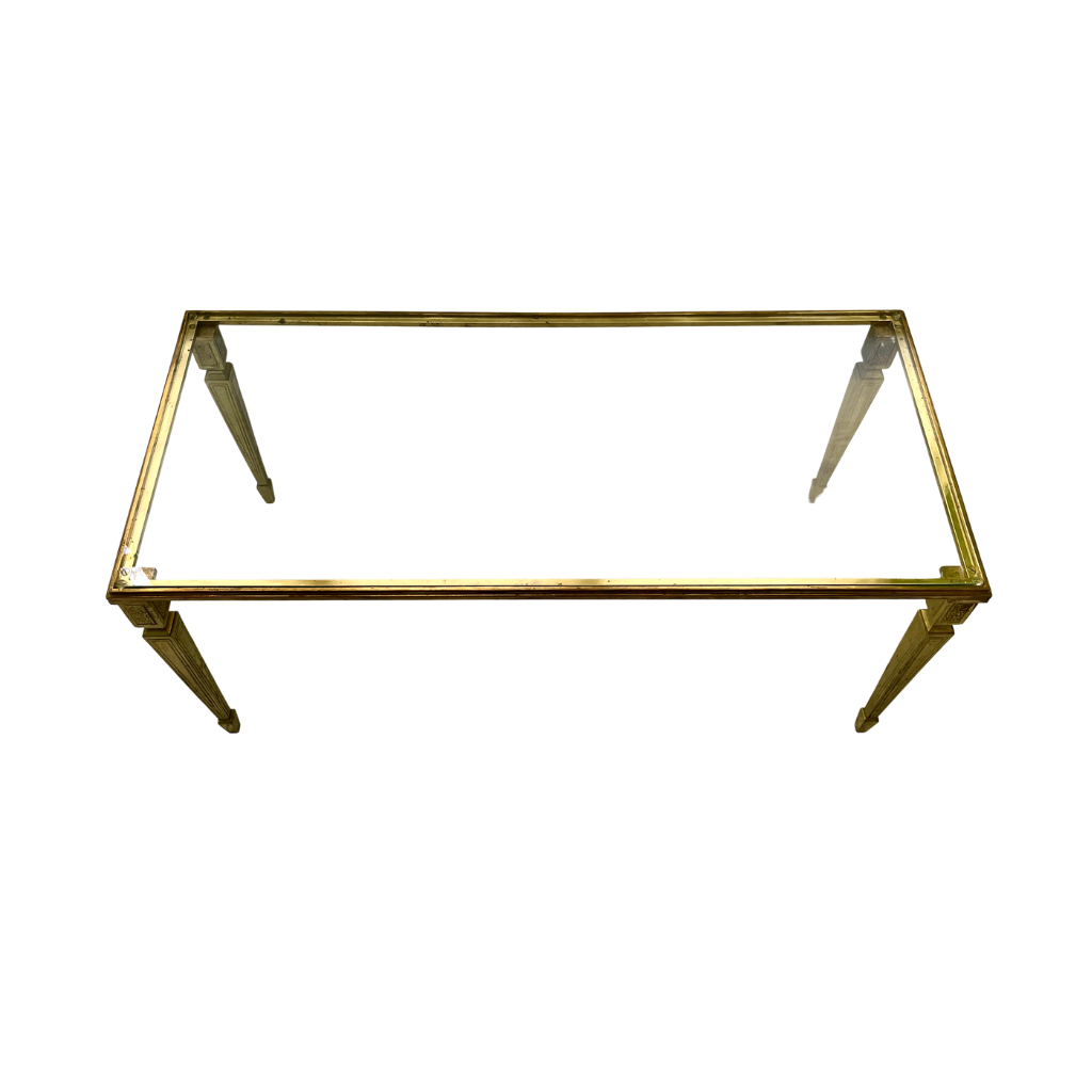 Glass Topped Brass Art Deco Coffee Table