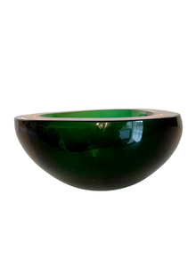 Vintage Murano Sommerso Green and Amber Glass Bowl