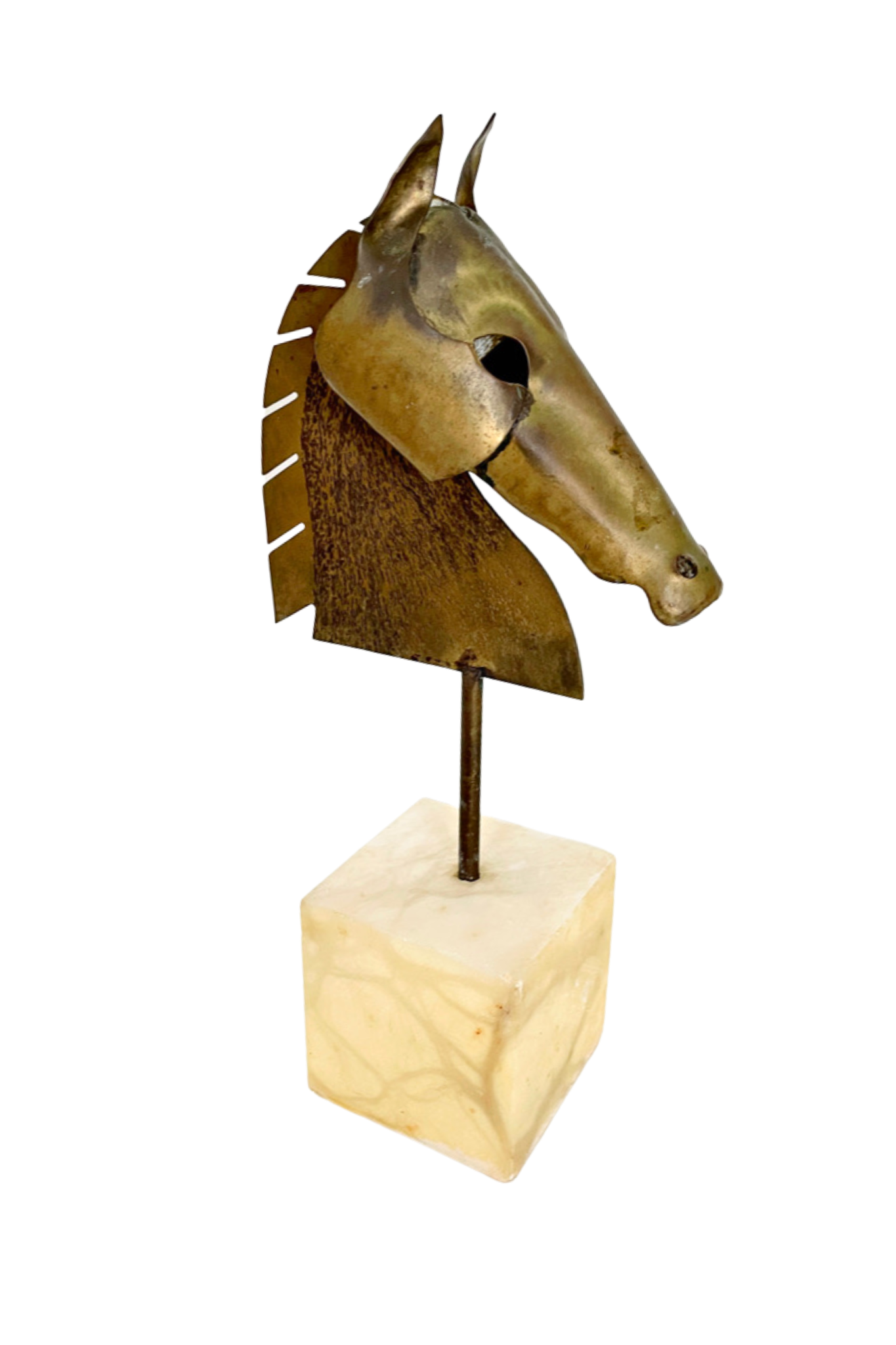 Brass Horse Head on Marble Base