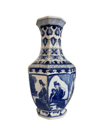 Load image into Gallery viewer, Octagonal Blue and White Vase With Woman

