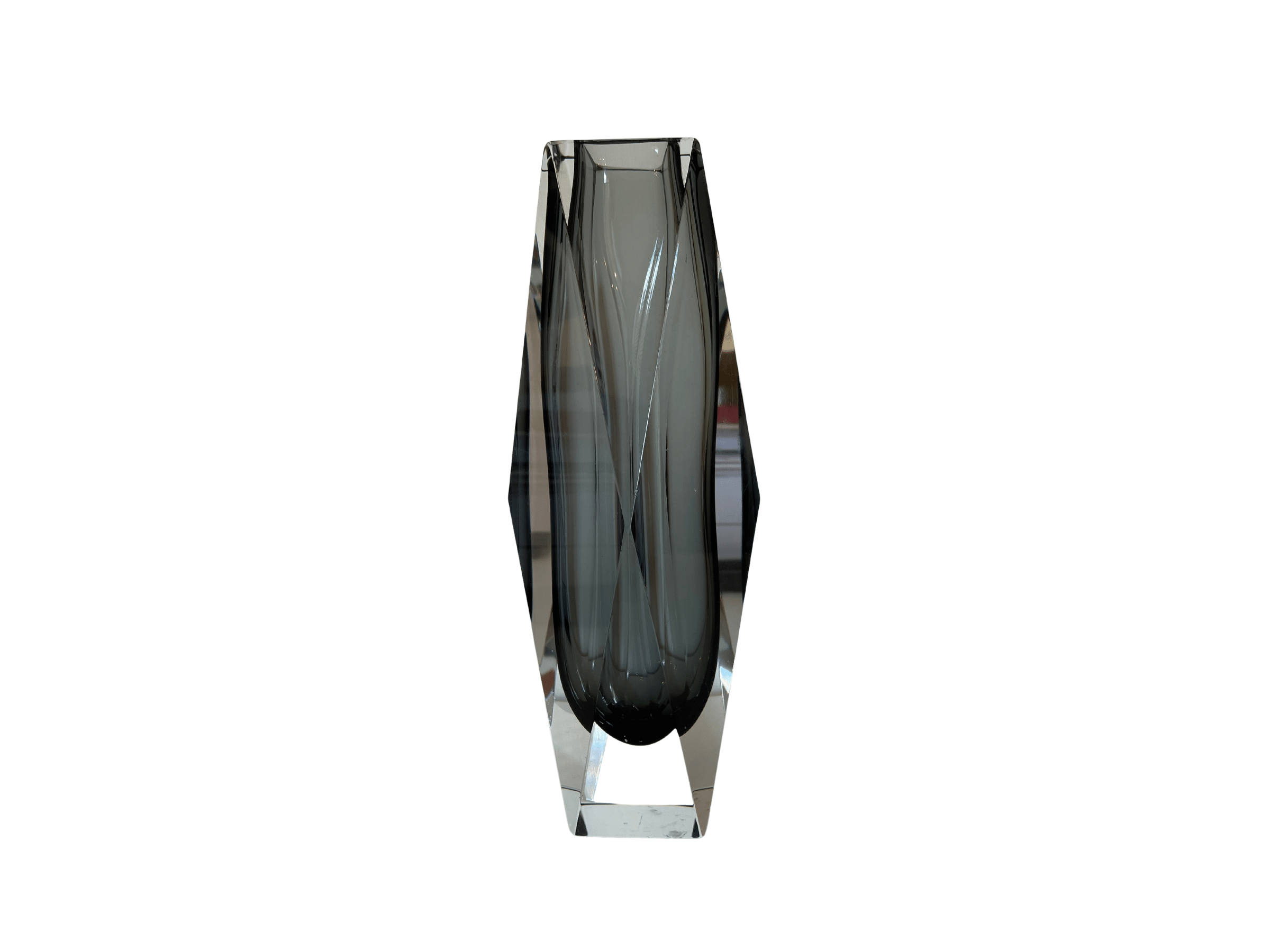 Murano Sommerso Grey Prism Cut Vase