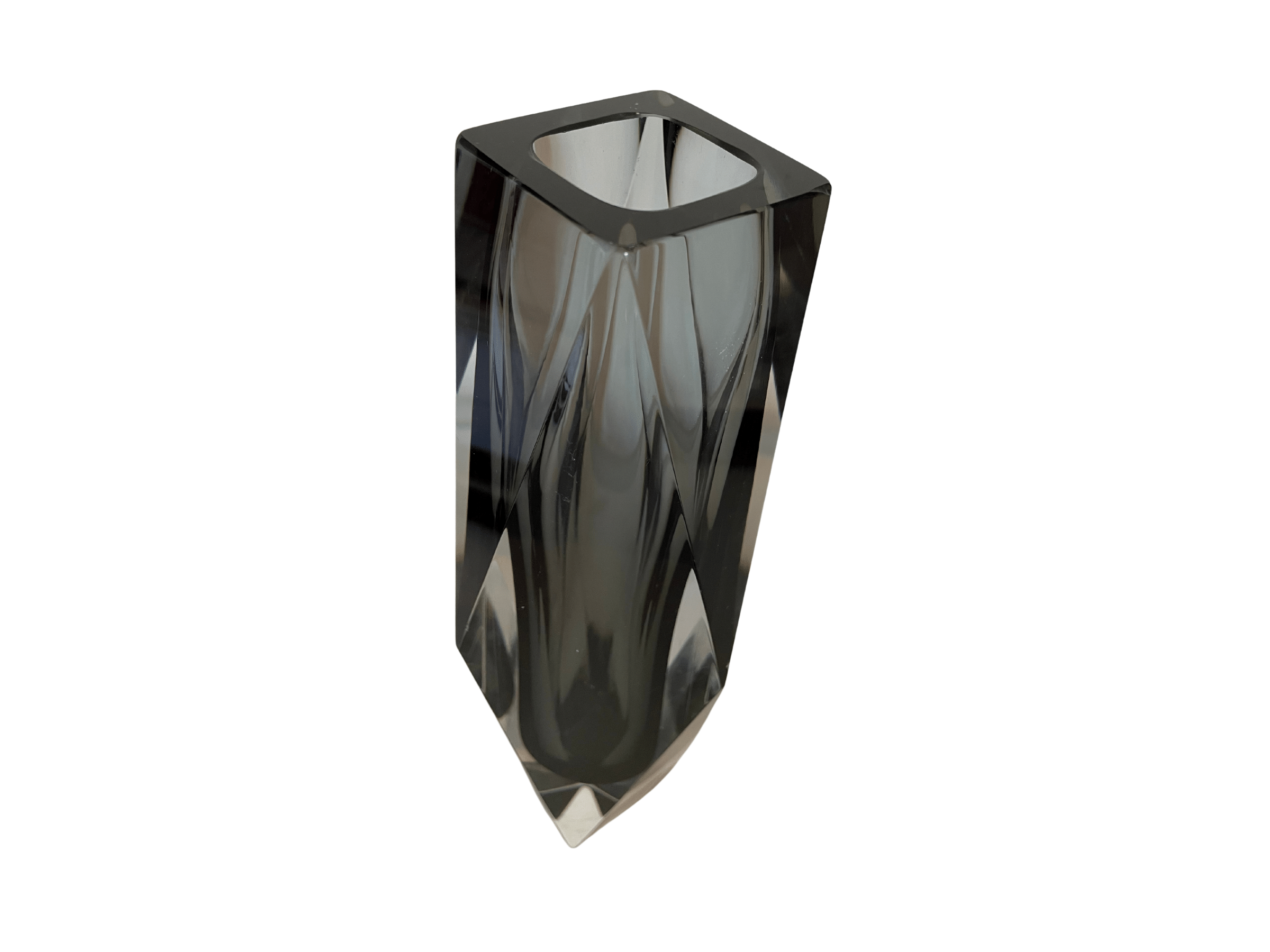 Murano Sommerso Grey Prism Cut Vase