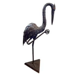 Antique Bronze Crane With Coral Eye