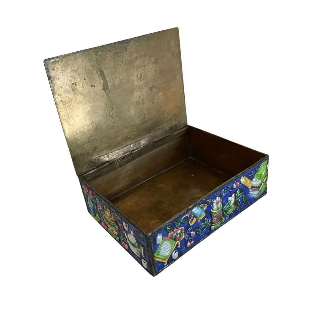Chinese Blue Enamel and Brass Box