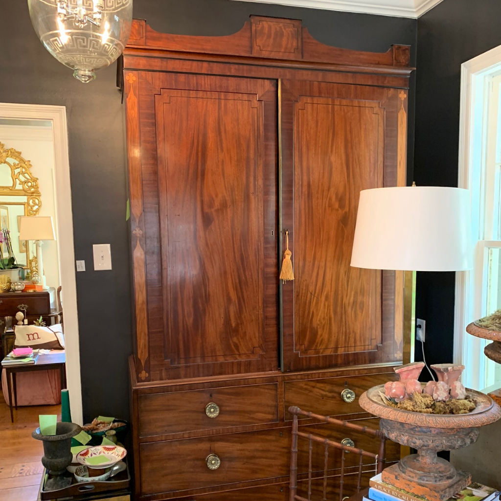 Antique English Linen Press with Inlay Details