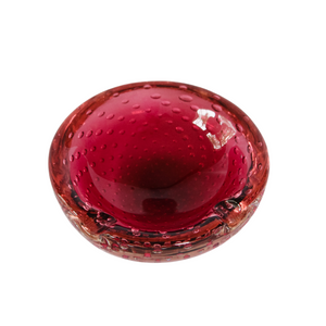 Art Glass Ashtray Dark Rouge with Bubbles