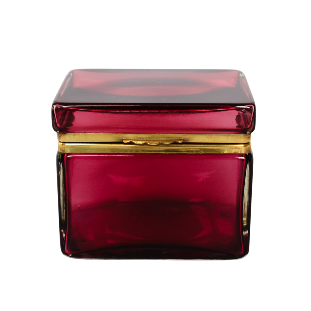Vintage Ruby Glass and Brass Box